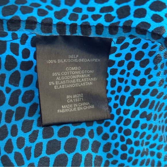 Tibi Silk Animal Print Pullover Top XS Long Sleeve Blue Black - Picture 6 of 8